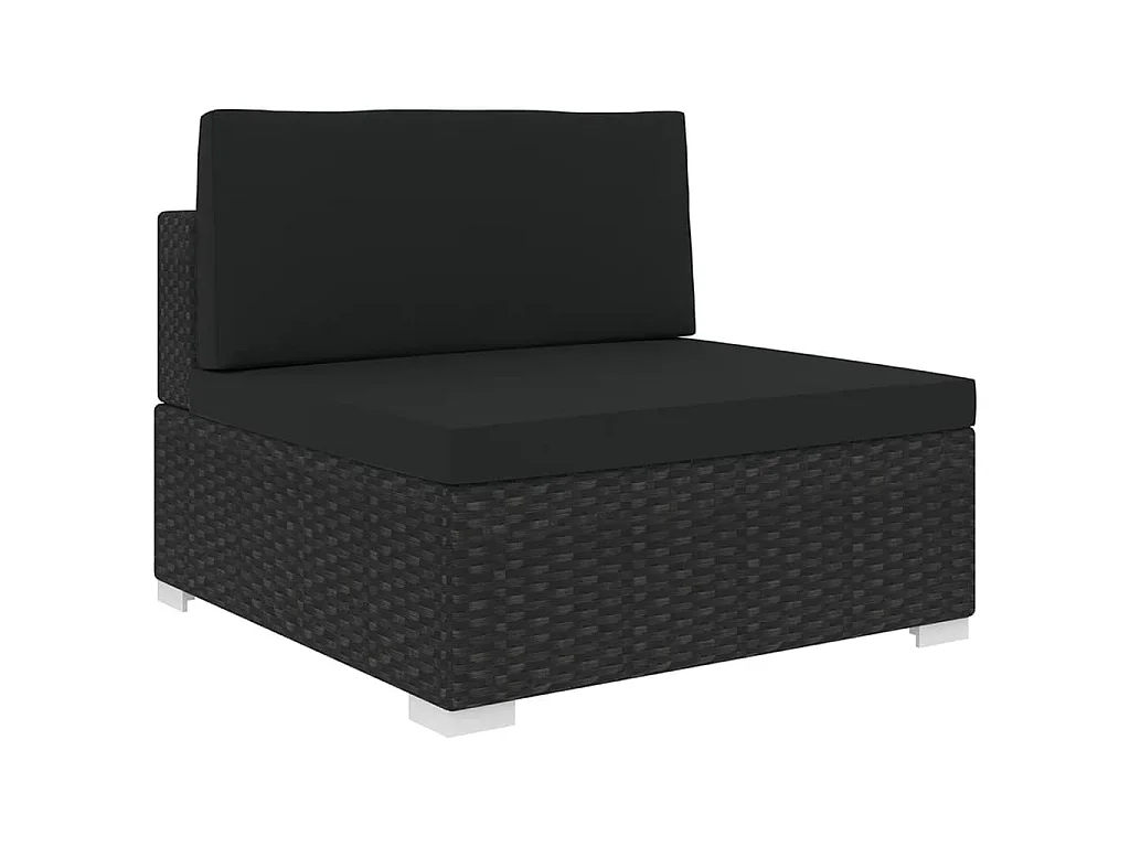 Seduta Centrale Modulare 1 pz con Cuscini in Polyrattan Nero