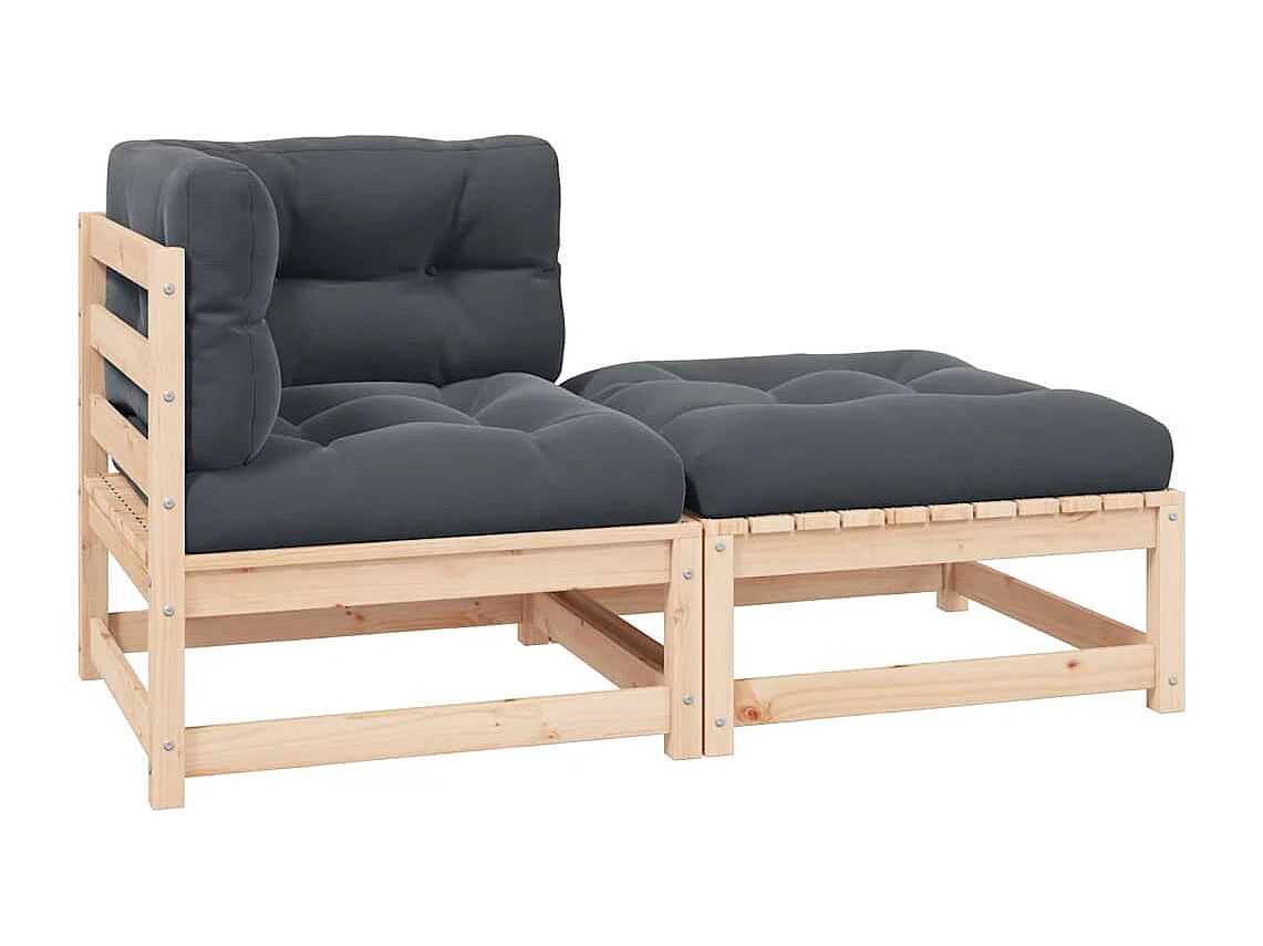 2 pcs conjunto lounge de jardim com almofadões pinho maciço