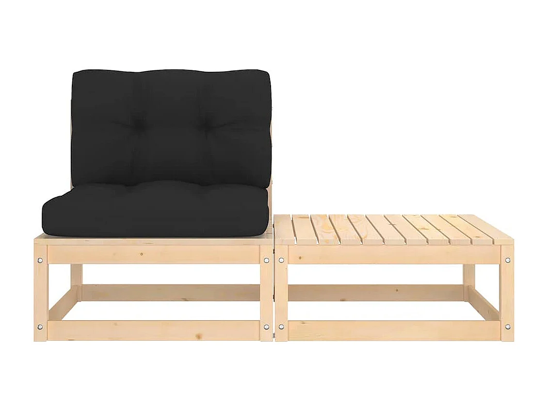 Salon de jardin 2 pcs avec coussins Bois de pin massif