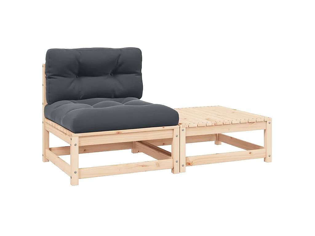 Salon de jardin 2 pcs avec coussins Bois de pin massif