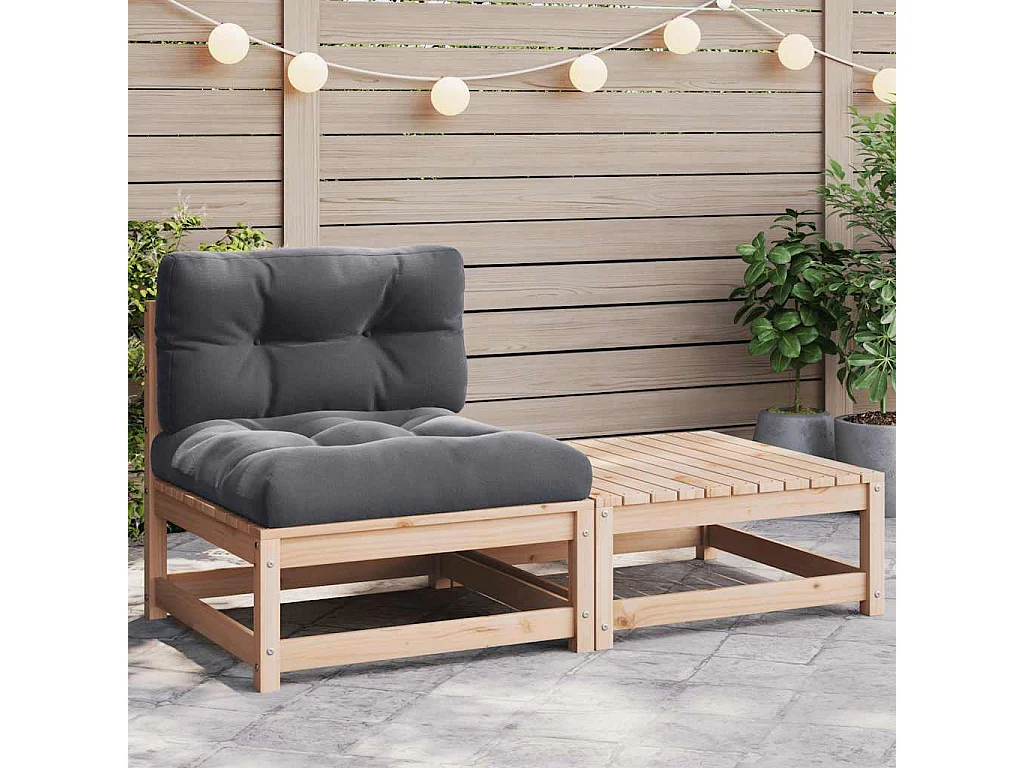Salon de jardin 2 pcs avec coussins Bois de pin massif