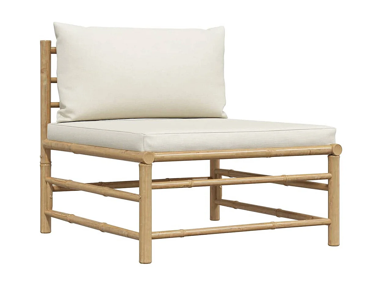 2 pcs conj. lounge p/ jardim em bambu c/ almofadões branco nata