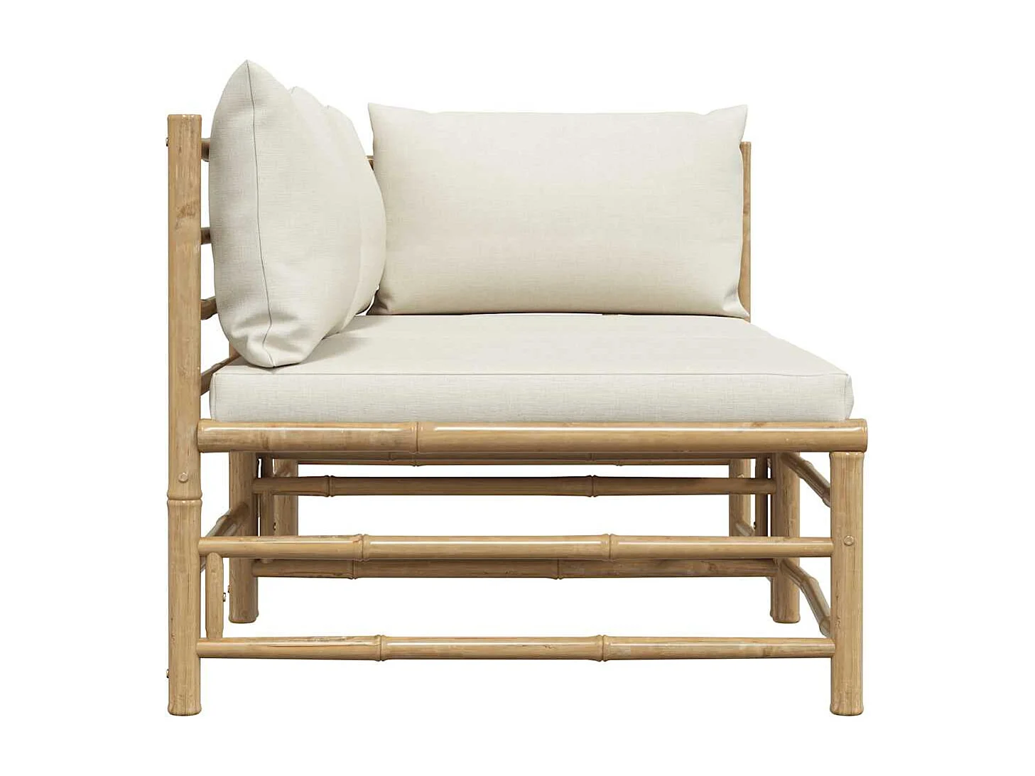 2 pcs conj. lounge p/ jardim em bambu c/ almofadões branco nata