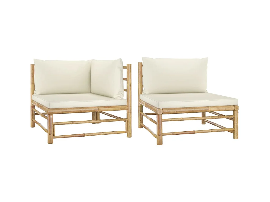 Salon de jardin 2 pcs avec coussins blanc crème Bambou