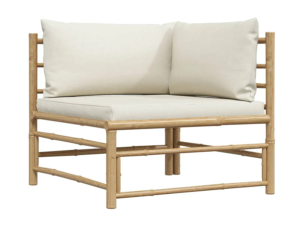 Set Divani da Giardino 2 pz con Cuscini Bianco Crema in Bambù
