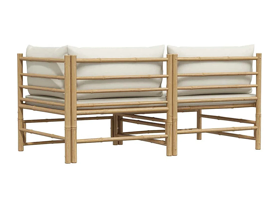 Set Divani da Giardino 2 pz con Cuscini Bianco Crema in Bambù