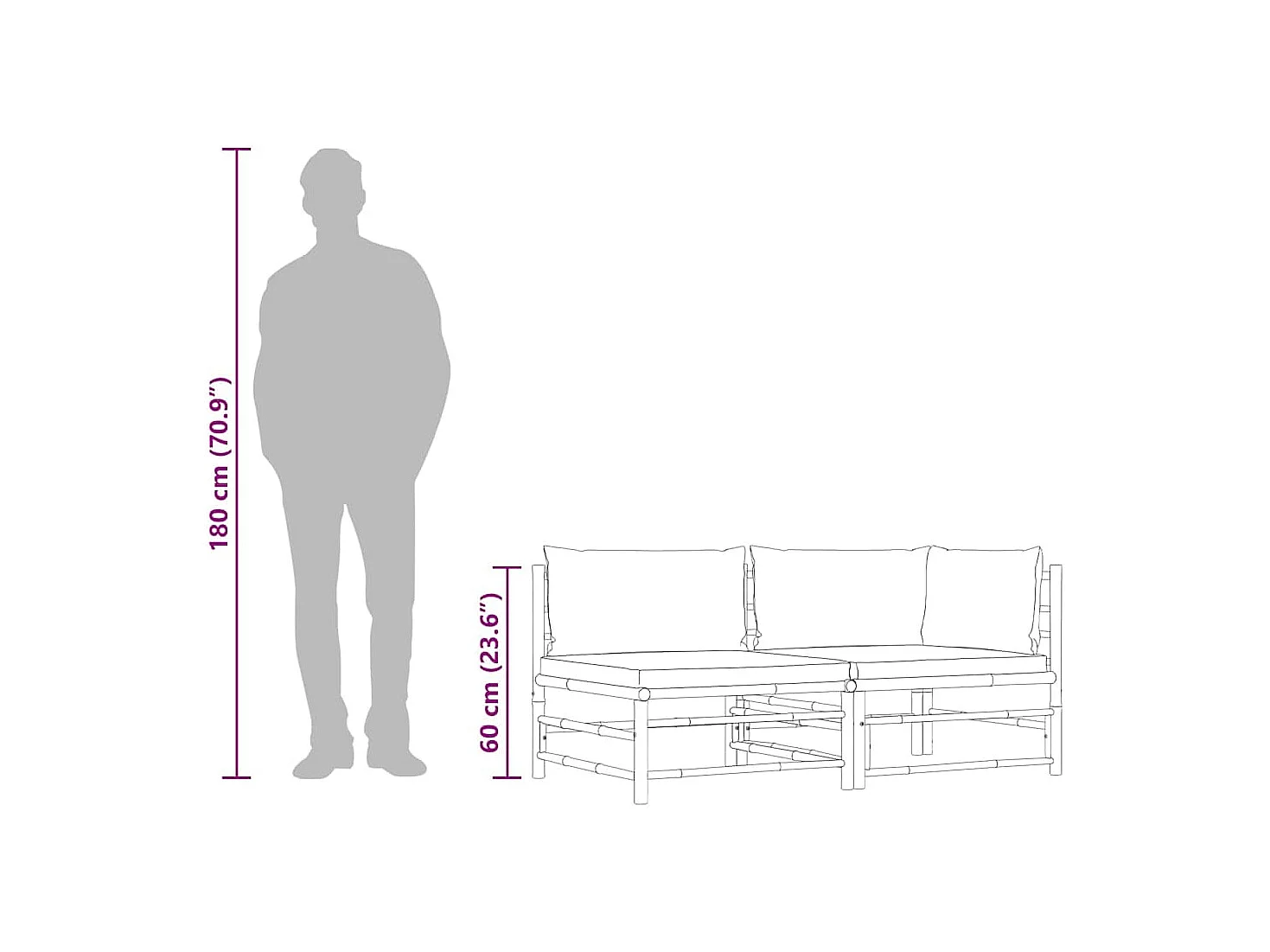 Set Divani da Giardino 2 pz con Cuscini Bianco Crema in Bambù