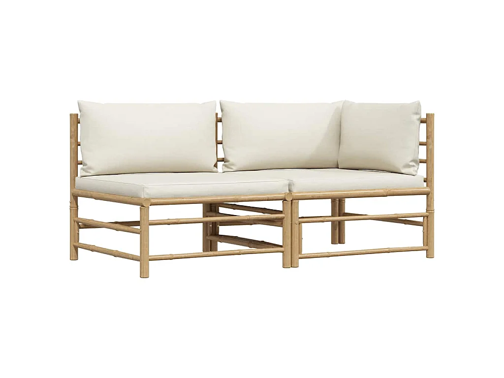 Salon de jardin 2 pcs avec coussins blanc crème Bambou