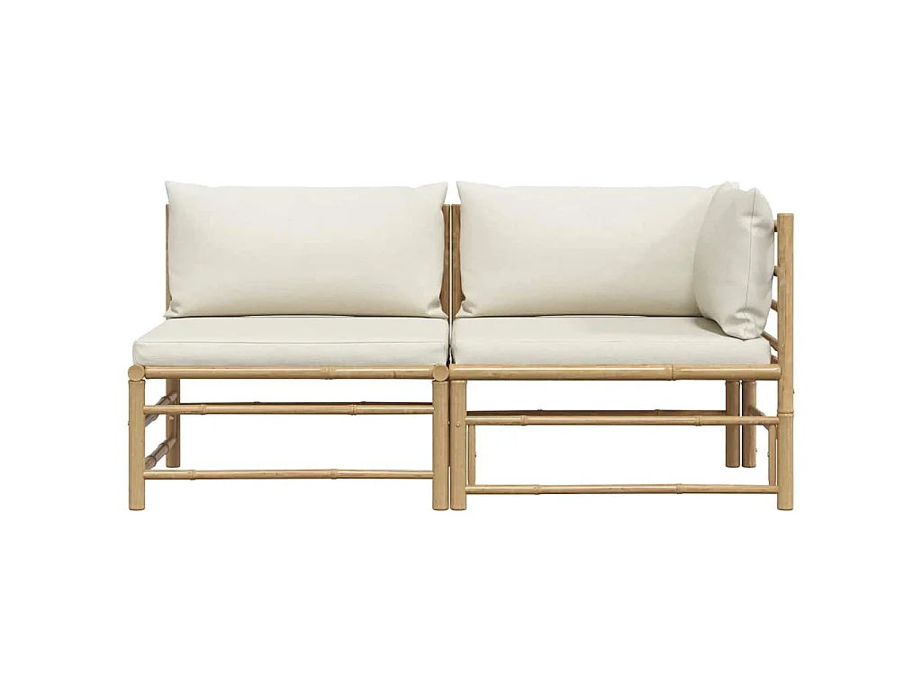 Salon de jardin 2 pcs avec coussins blanc crème Bambou