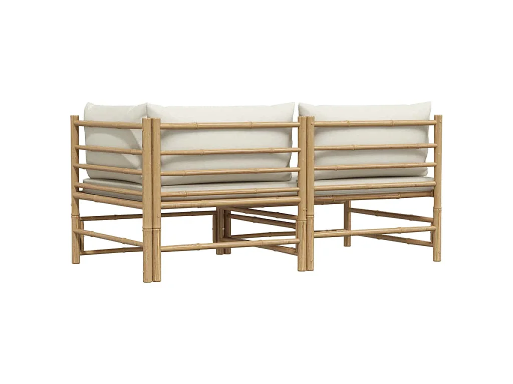 Salon de jardin 2 pcs avec coussins blanc crème Bambou
