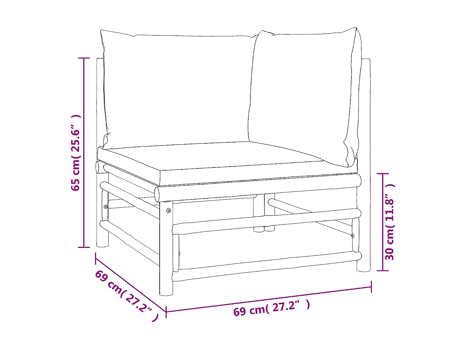 Set Salotto da Giardino 2pz con Cuscini Grigio Chiaro Bambù