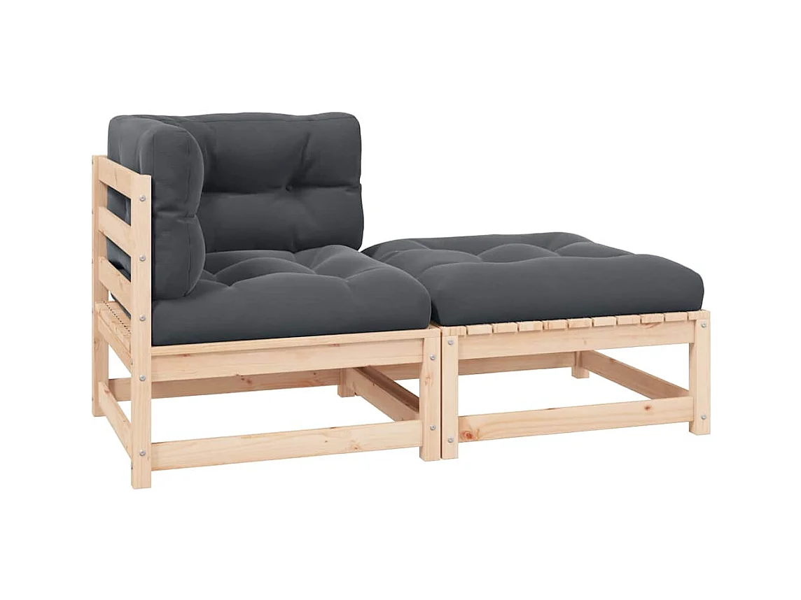 Set Divani da Giardino 2 pz con Cuscini Legno Massello Pino