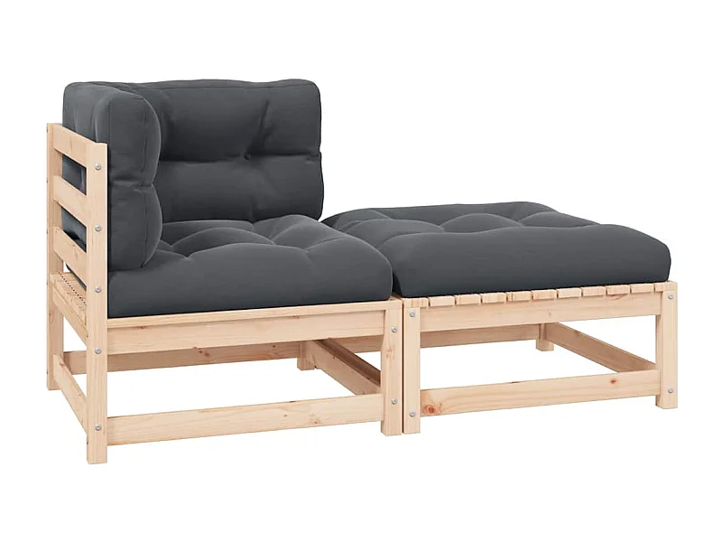 Salon de jardin 2 pcs avec coussins Bois de pin massif