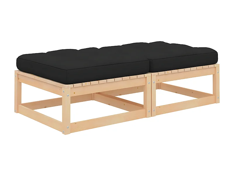 Repose-pieds de jardin avec coussins lot de 2 Pin massif