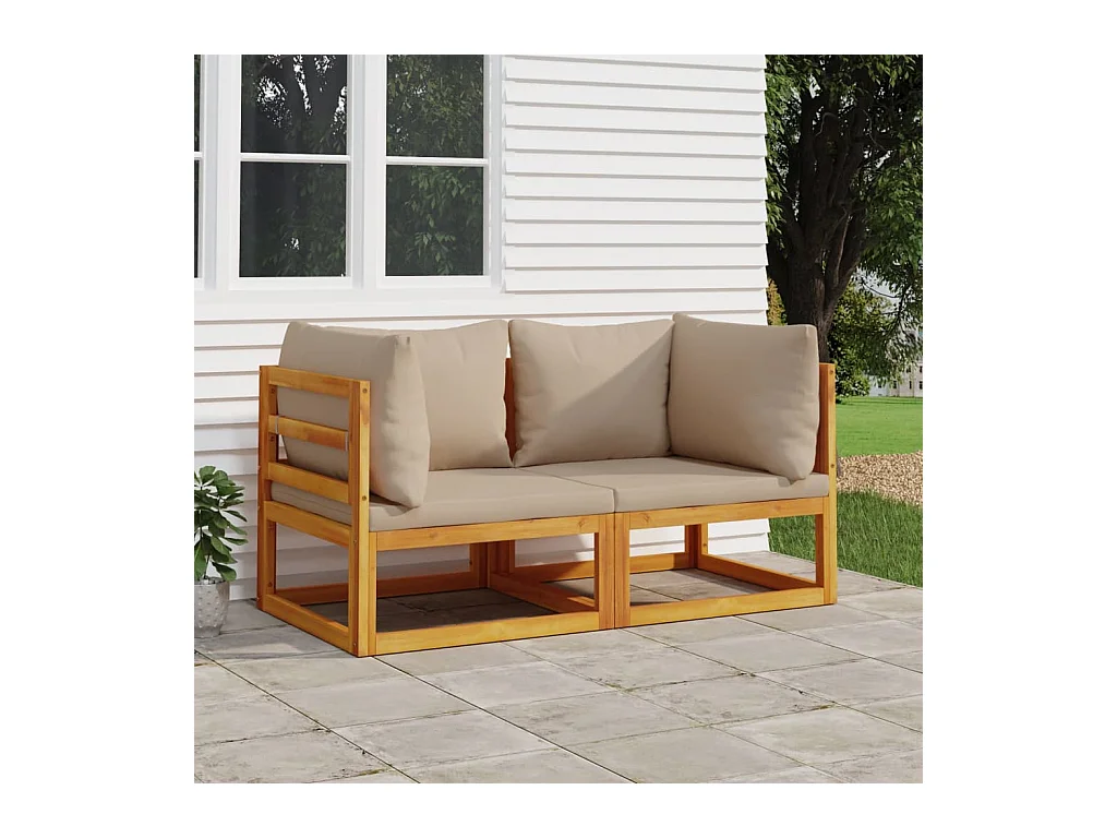 Canapés d'angle sectionnels 2 pcs coussins taupe Bois acacia