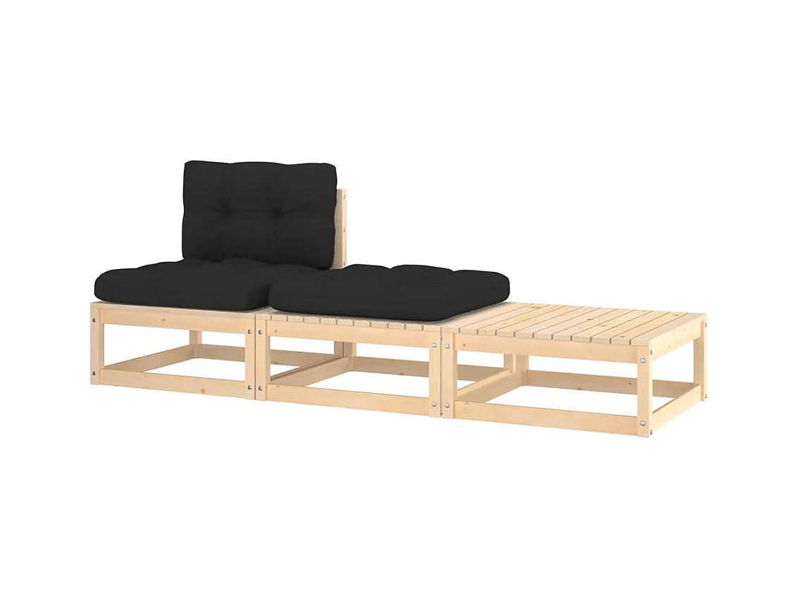 3-delige Loungeset met kussens massief grenenhout