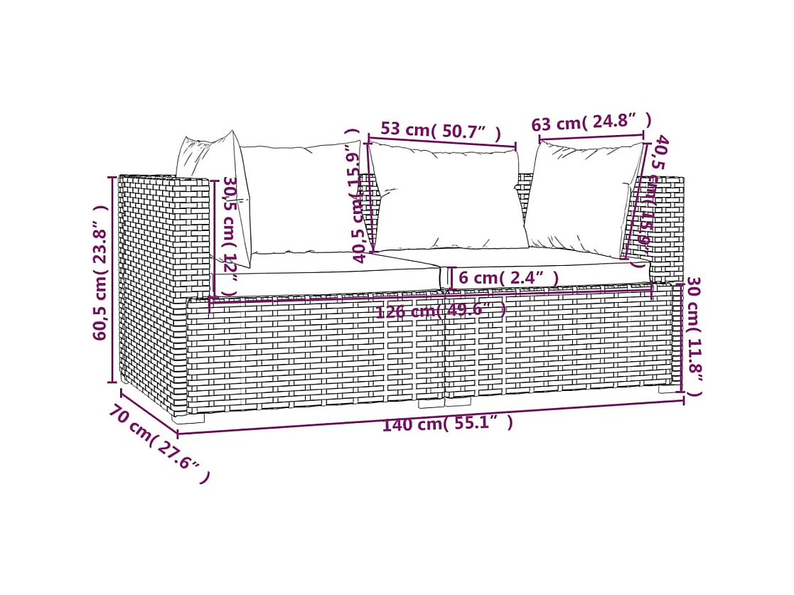 Salon de jardin 3 pcs avec coussins Marron Résine tressée