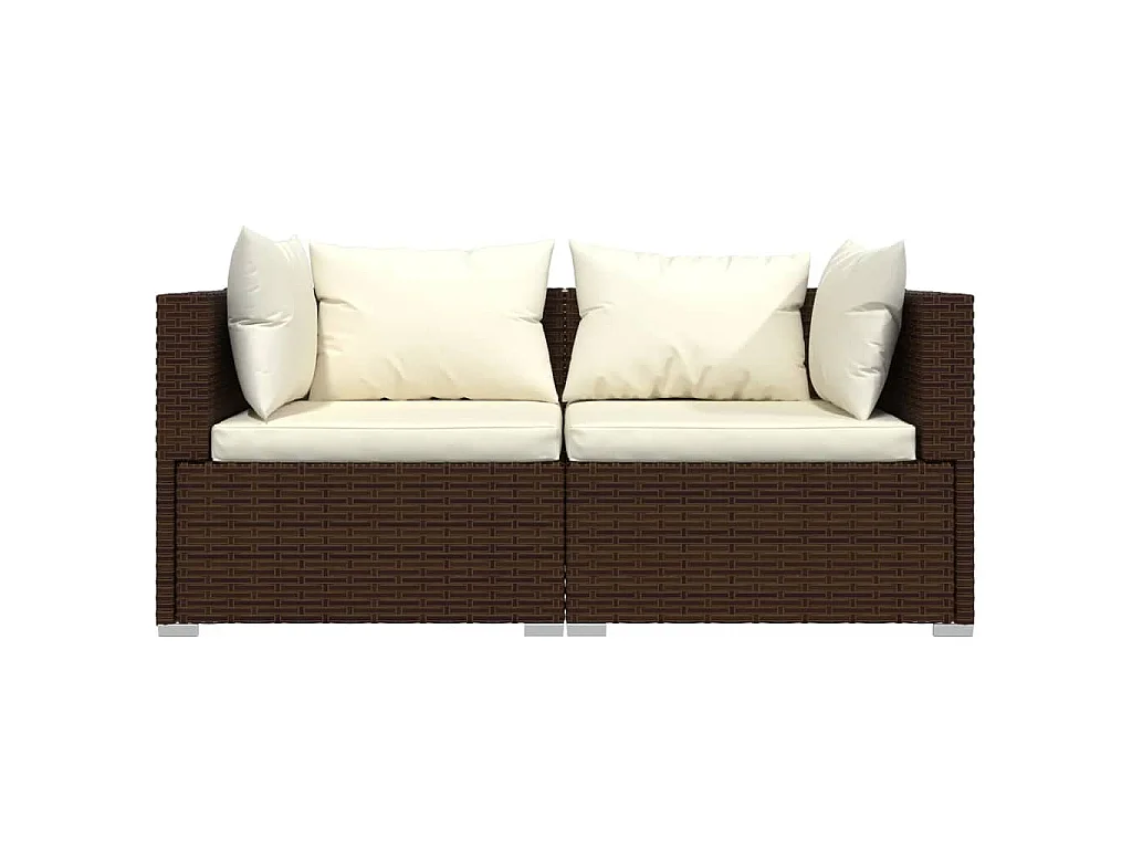 Set muebles de jardín 3 pzas y cojines ratán sintético marrón