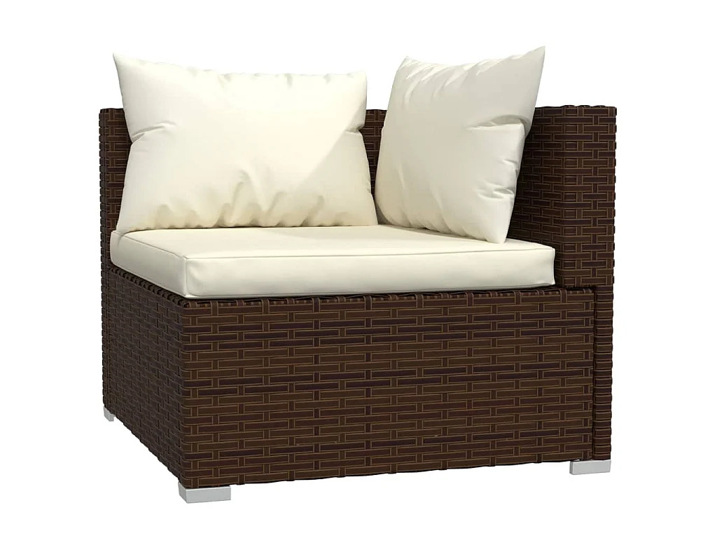 Set muebles de jardín 3 pzas y cojines ratán sintético marrón