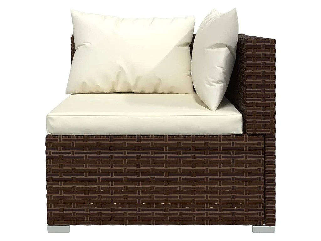 Set muebles de jardín 3 pzas y cojines ratán sintético marrón