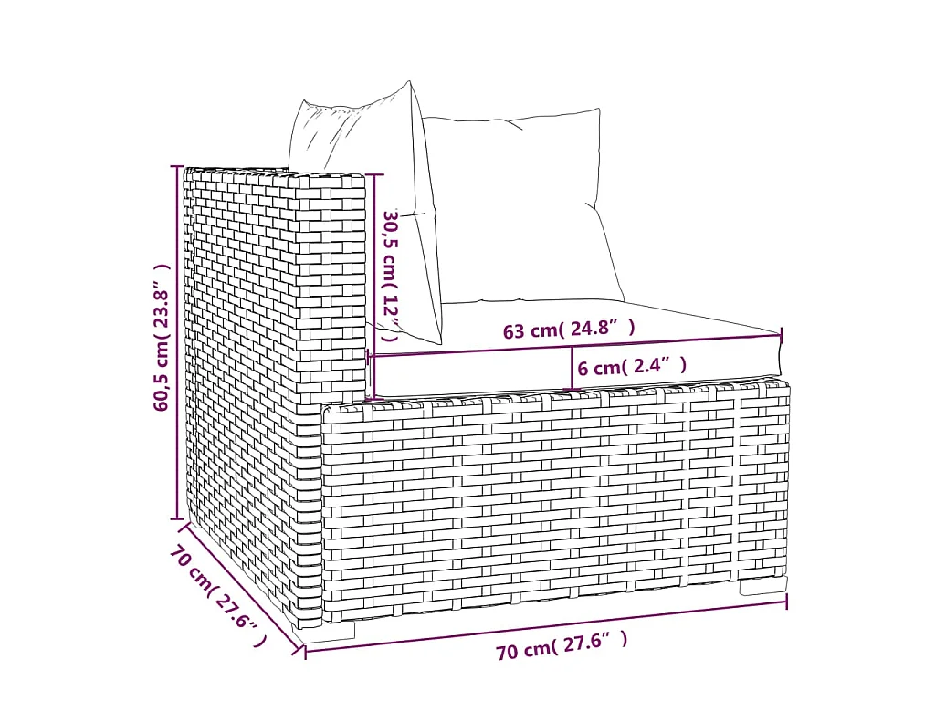 Set muebles de jardín 3 pzas y cojines ratán sintético marrón