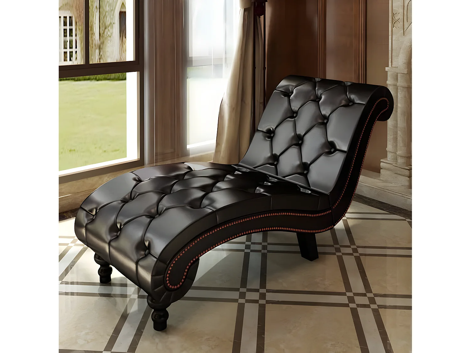 Chaise longue kunstleer bruin