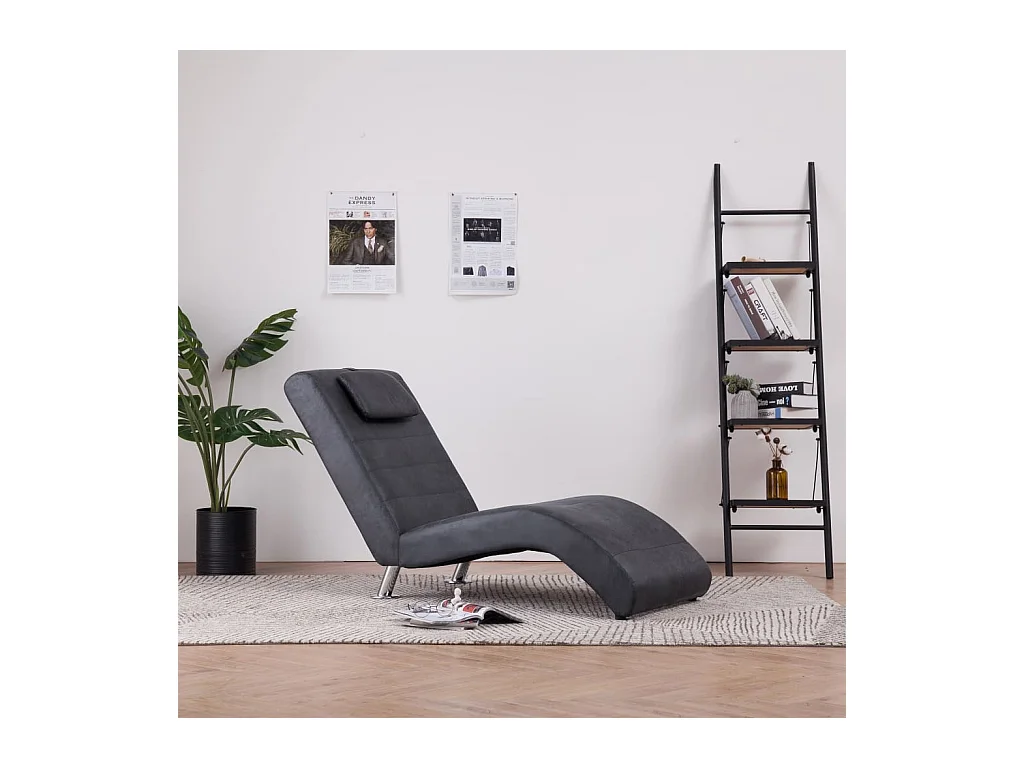 Chaise longue avec oreiller Gris Similicuir daim