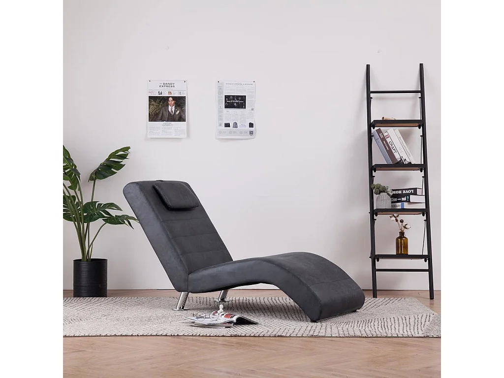 Chaise longue met kussen kunstsuède grijs