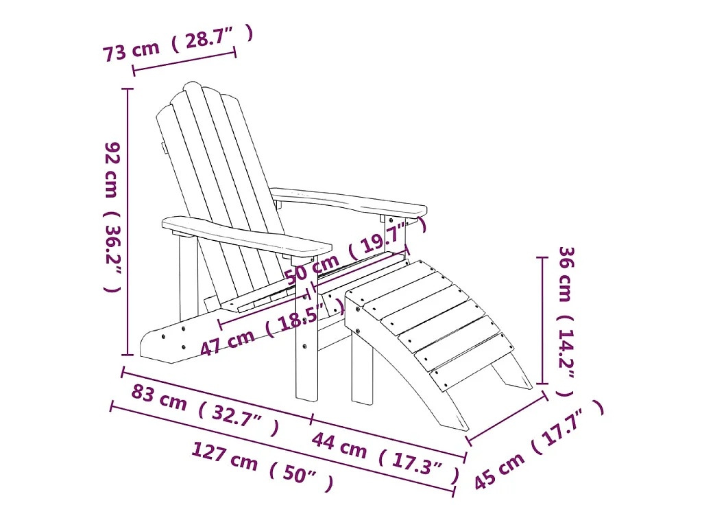 Chaise de jardin Adirondack avec repose-pied PEHD bleu marine
