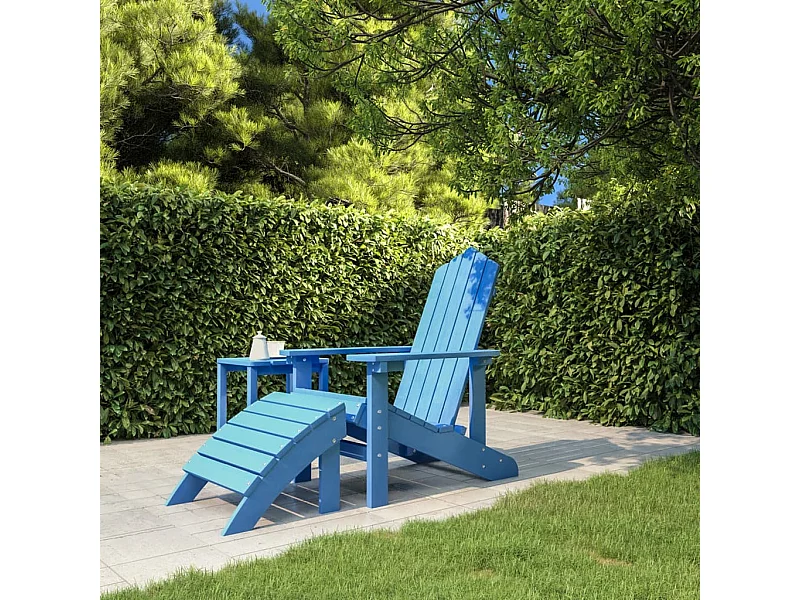 Silla de jardín Adirondack con reposapiés HDPE azul agua