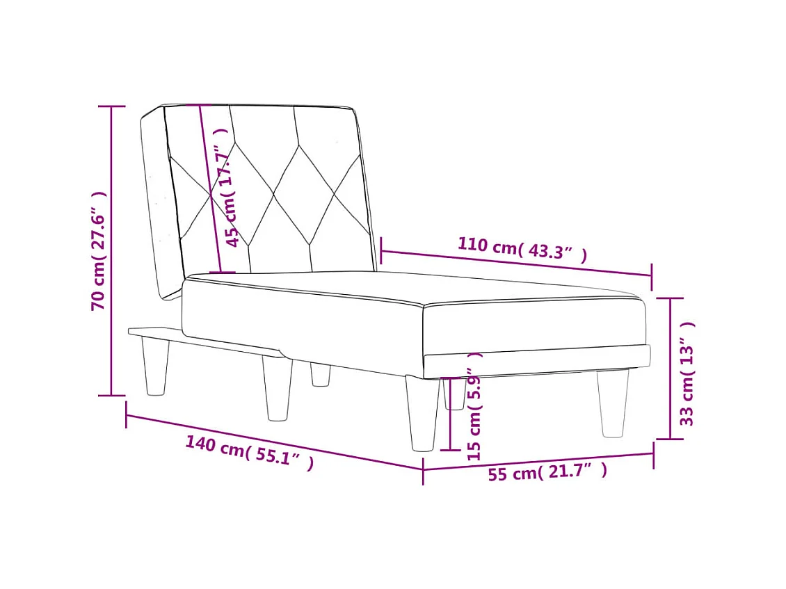 Chaise longue jaune velours