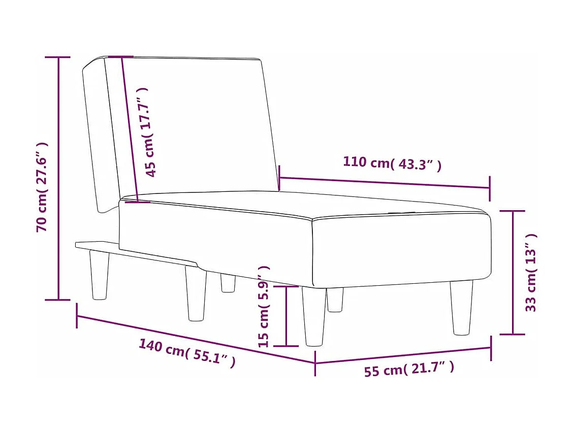 Chaise longue tecido cinzento-claro