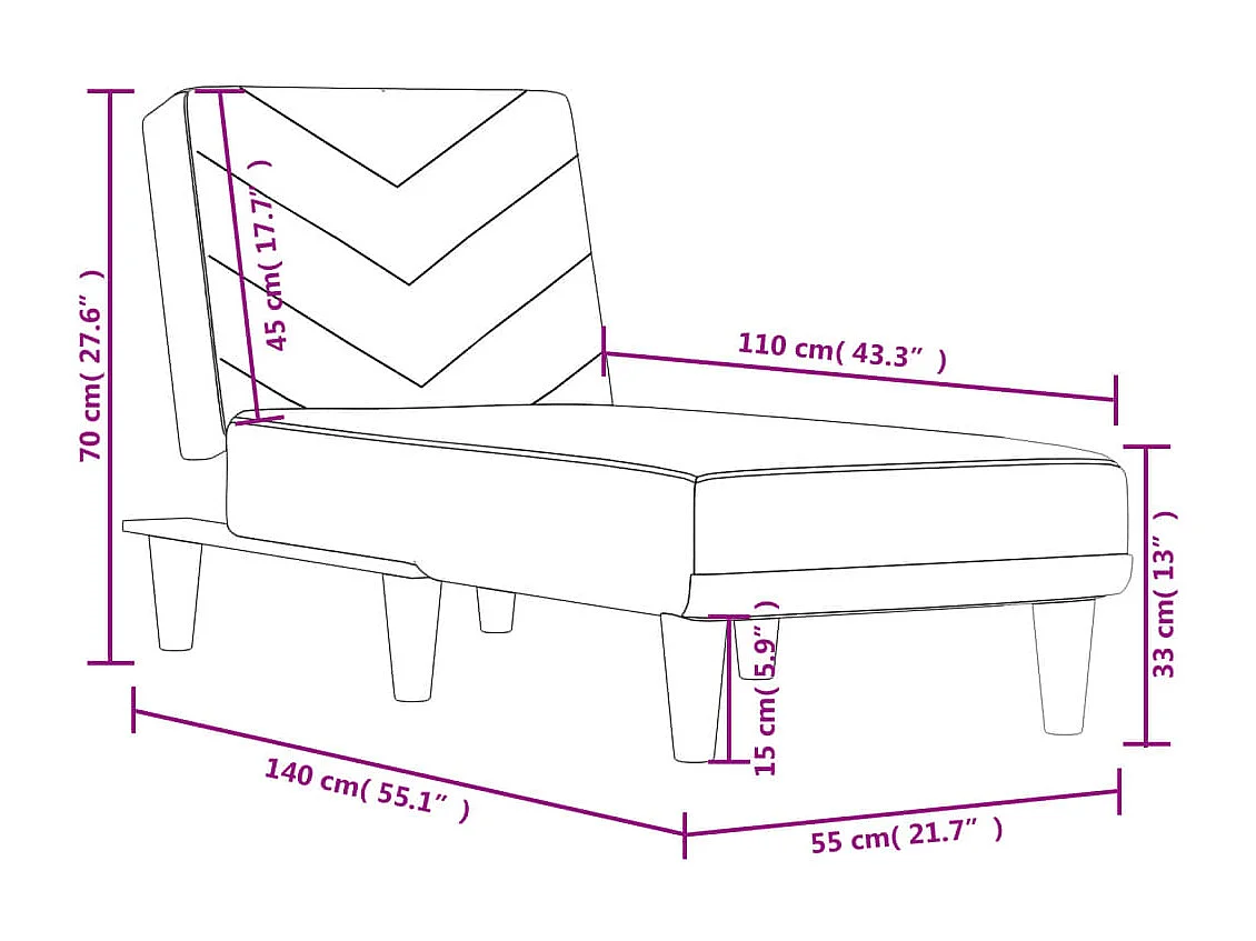 Chaise longue gris clair tissu