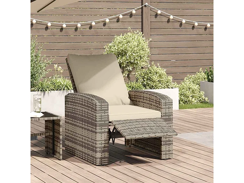 Gartensessel Verstellbar mit Kissen Hellbraun Poly Rattan