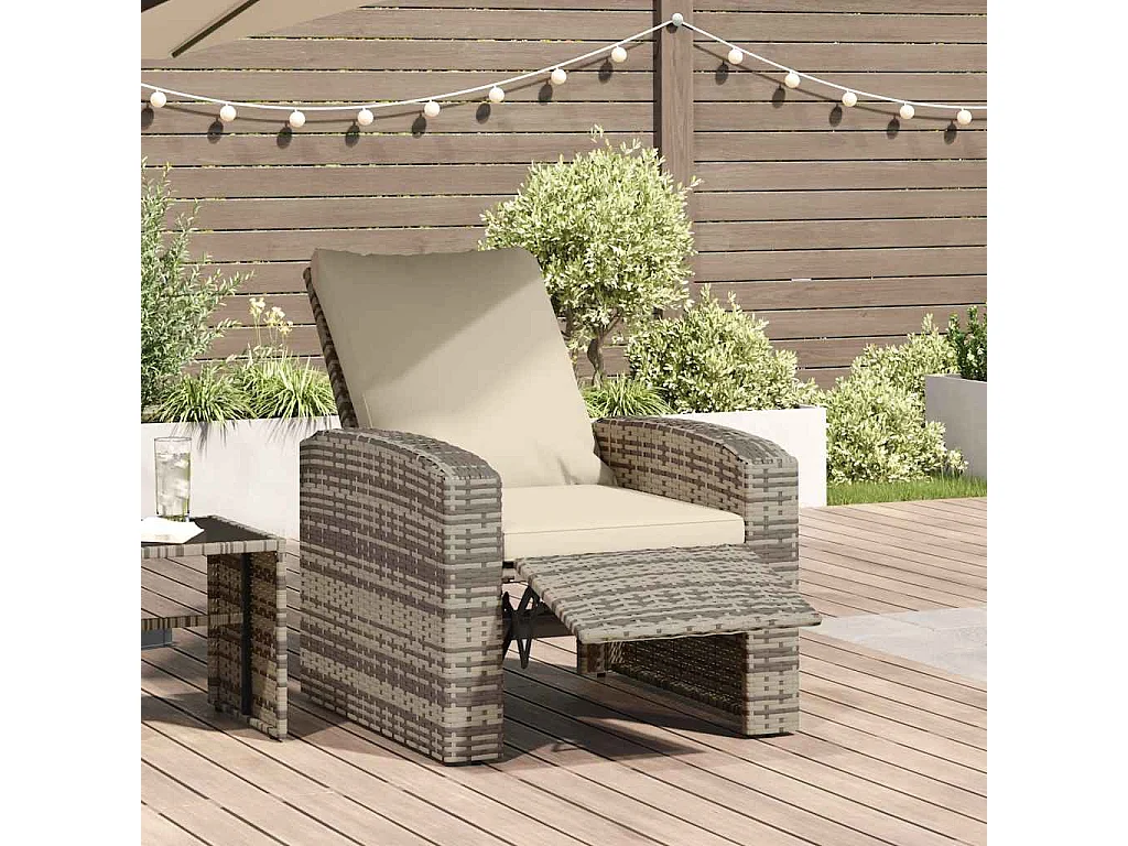 Tuinstoel verstelbaar met kussens poly rattan lichtbruin