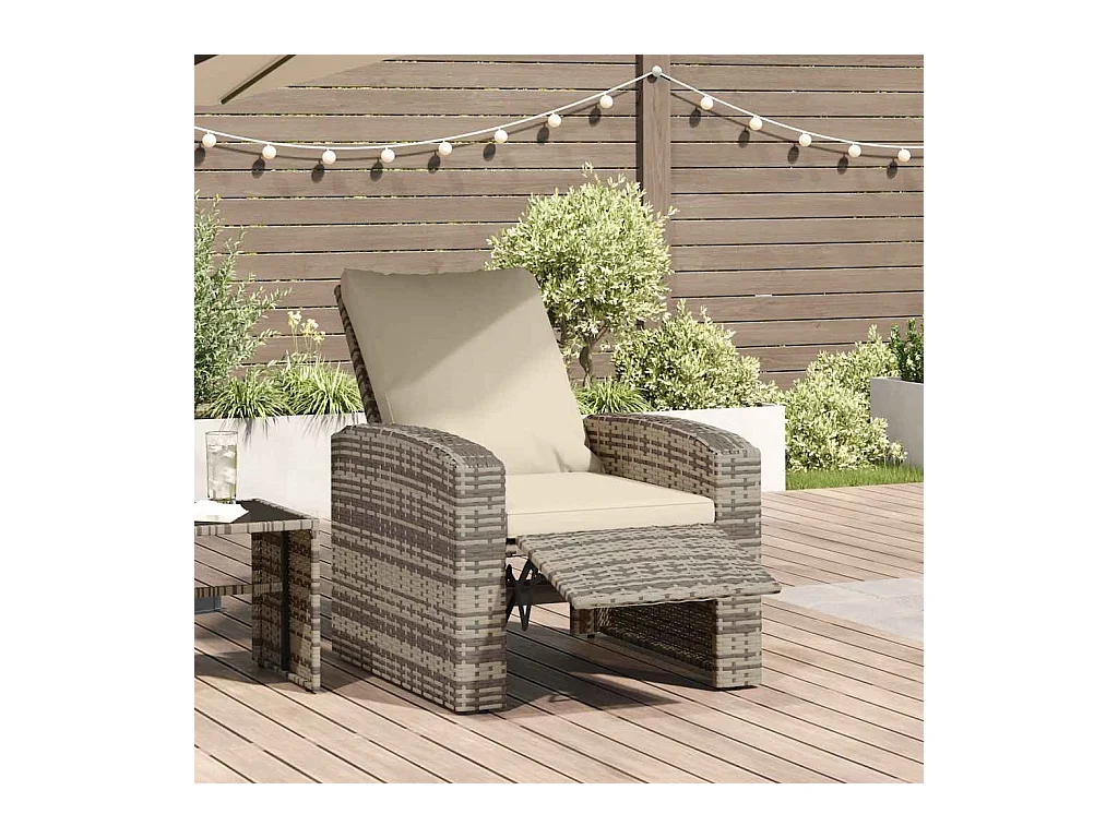 Fauteuil inclinable de jardin avec coussins marron clair rotin