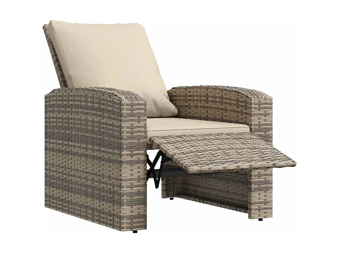 Gartensessel Verstellbar mit Kissen Hellbraun Poly Rattan