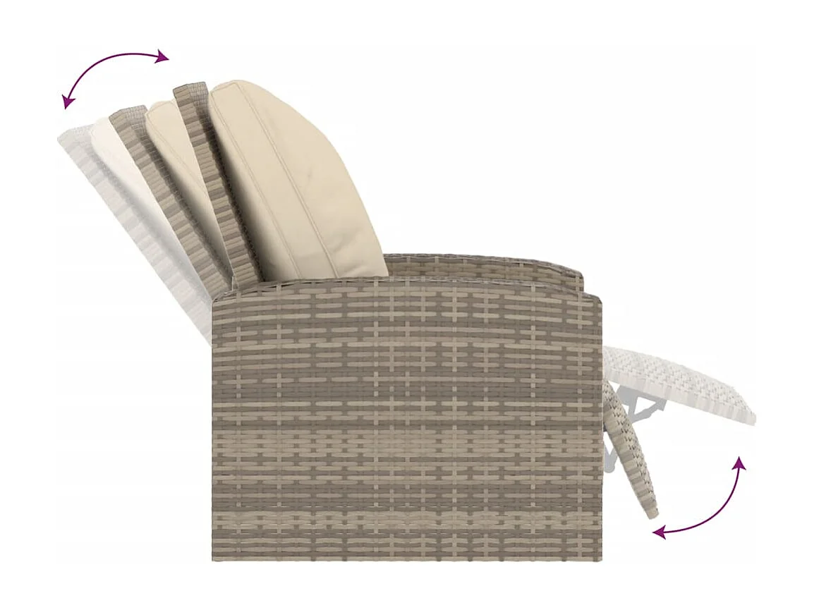 Gartensessel Verstellbar mit Kissen Hellbraun Poly Rattan