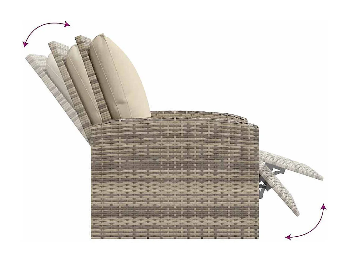 Gartensessel Verstellbar mit Kissen Hellbraun Poly Rattan