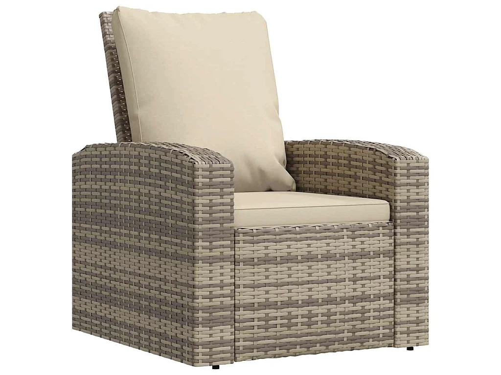 Gartensessel Verstellbar mit Kissen Hellbraun Poly Rattan