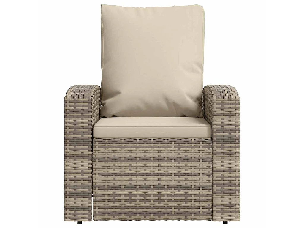 Gartensessel Verstellbar mit Kissen Hellbraun Poly Rattan