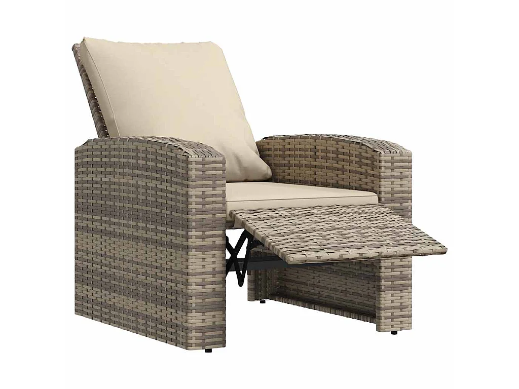 Gartensessel Verstellbar mit Kissen Hellbraun Poly Rattan