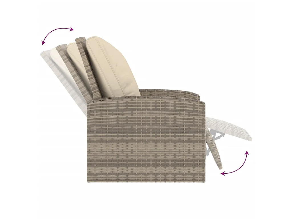 Gartensessel Verstellbar mit Kissen Hellbraun Poly Rattan