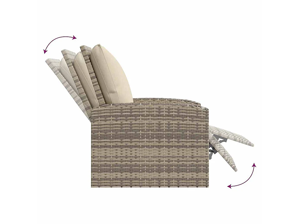 Gartensessel Verstellbar mit Kissen Hellbraun Poly Rattan