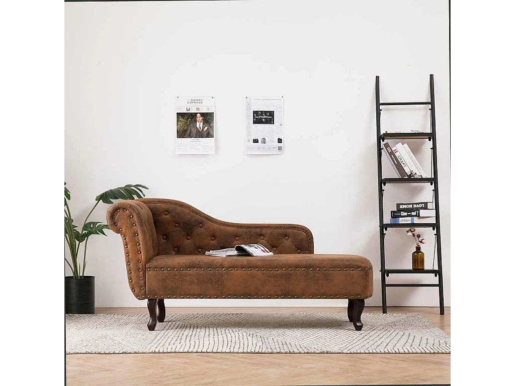 Chaise longue kunstsuède bruin