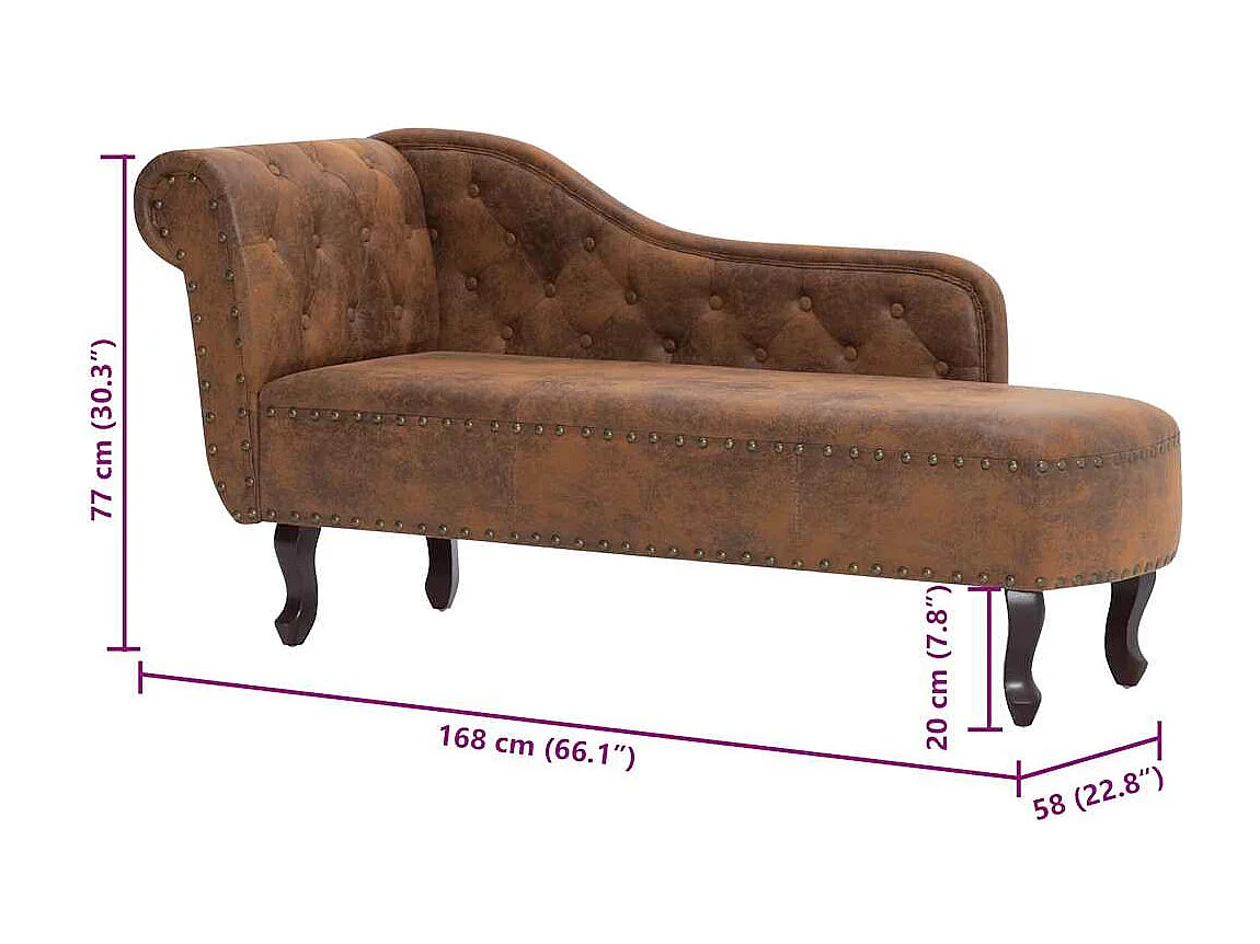 Chaise longue kunstsuède bruin