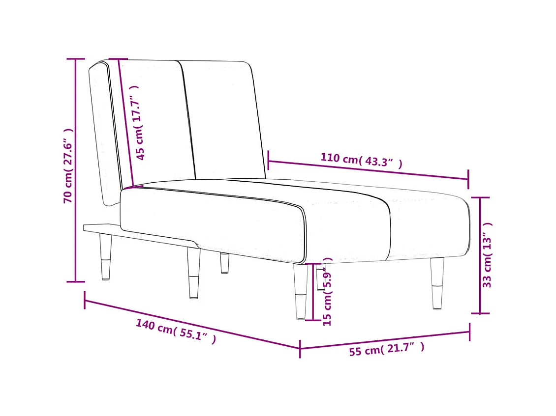 Chaise longue fluweel geel