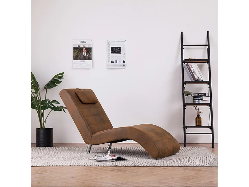 Chaise longue met kussen kunstsuède bruin