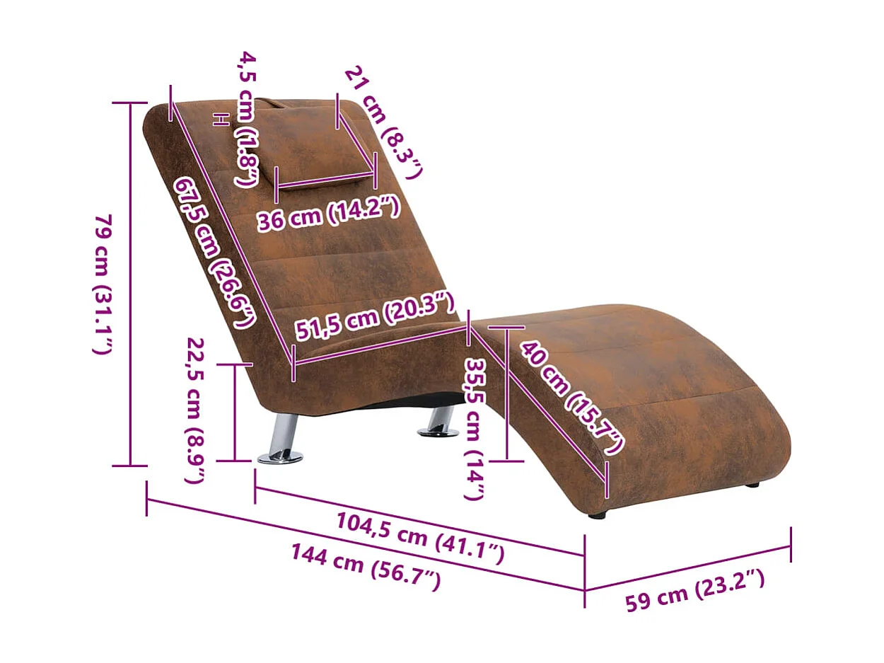 Chaise longue avec oreiller marron Similicuir daim