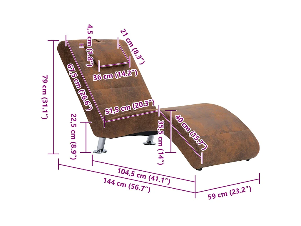 Sdraio con Cuscino Marrone in Pelle Sintetica Scamosciata